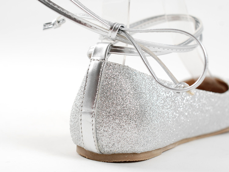 silver sequin flat shoes