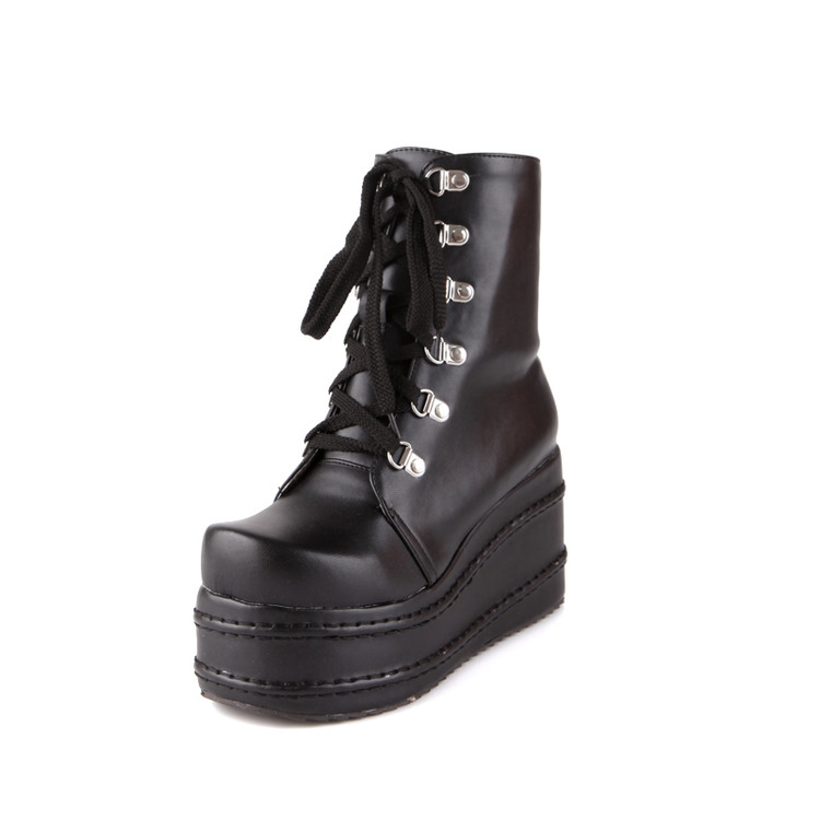 womens punk rock lace up platform heels ankle boots shoes