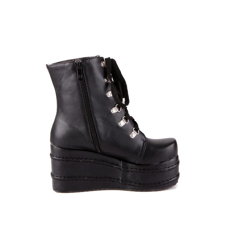womens punk rock lace up platform heels ankle boots shoes