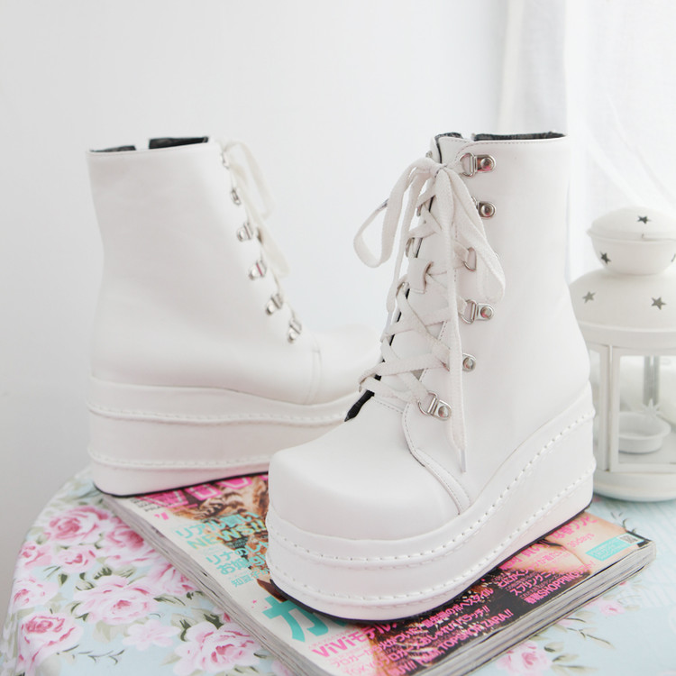 womens punk rock lace up platform heels ankle boots shoes