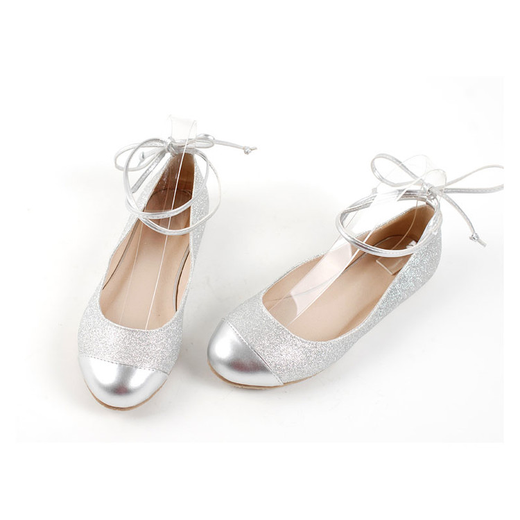 Ladies Chic Silver Sequins Ankle Strap Flat Ballerina Ballet Pumps ...